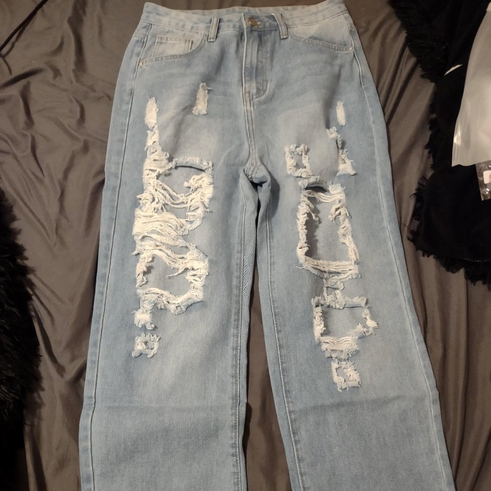 Ripped Straight Leg Jeans